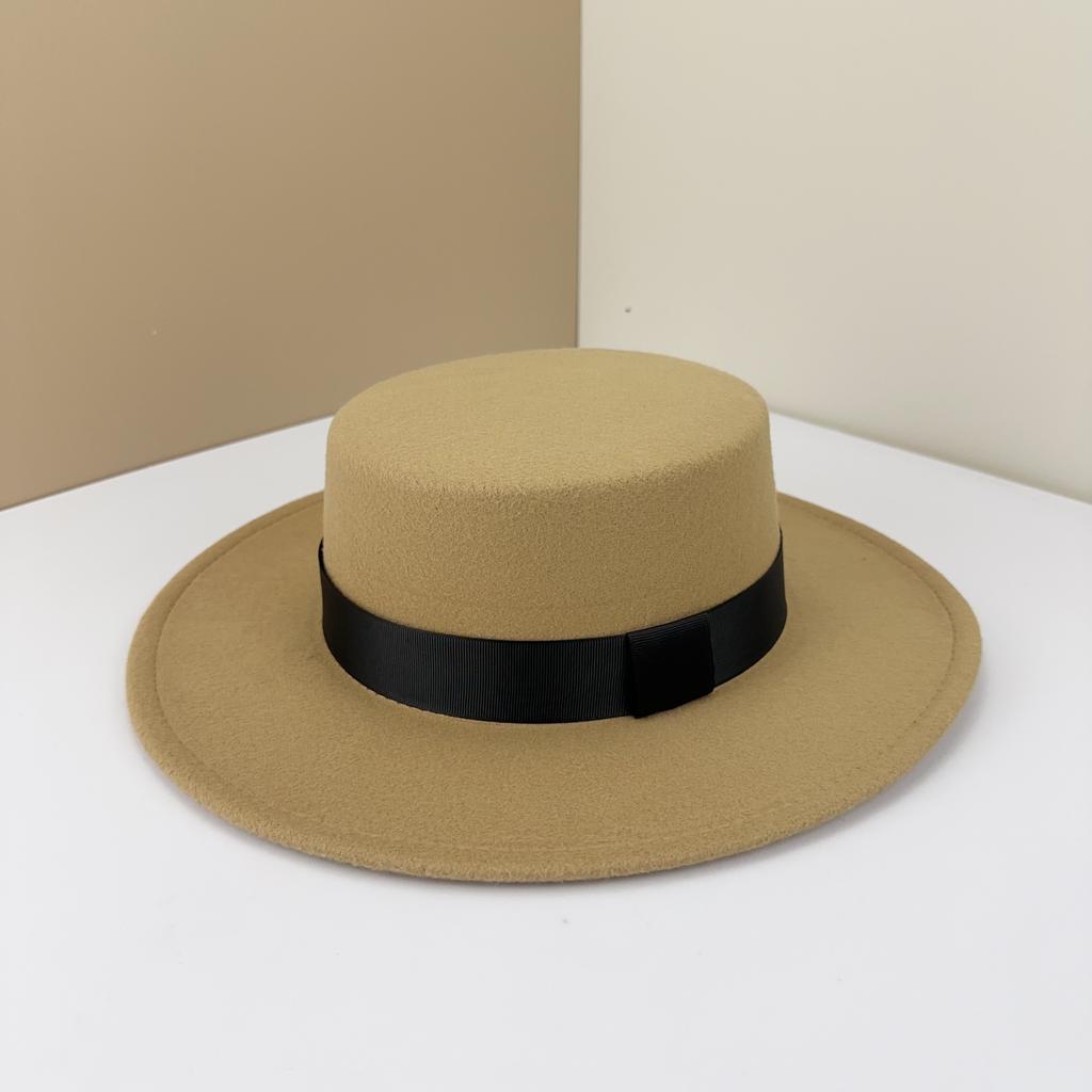 Top Hat British Black Flat Top Hat Hepburn Gentleman Jazz Hat Flat Brim Woolen Wide Brim Men'S And Women'S Hats