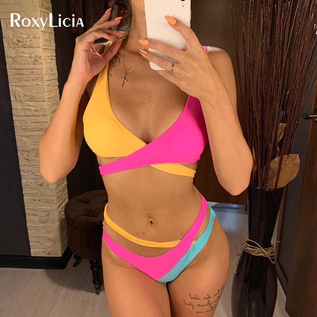 Сращивание бикини женский купальник женский купальник из двух частей комплект бикини асимметричный купальный костюм со средней талией