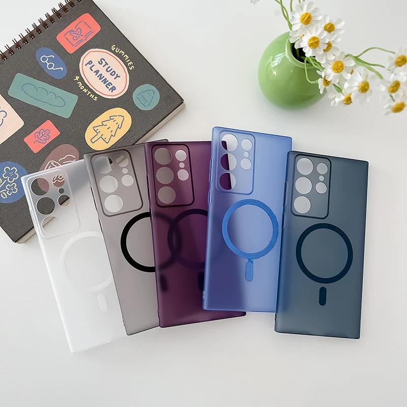 Матовый полупрозрачный чехол с магнитным креплением Magsafe для Samsung Galaxy S23 S24 Plus S24 Ultra Wireless Charging Ultra Thin Cover