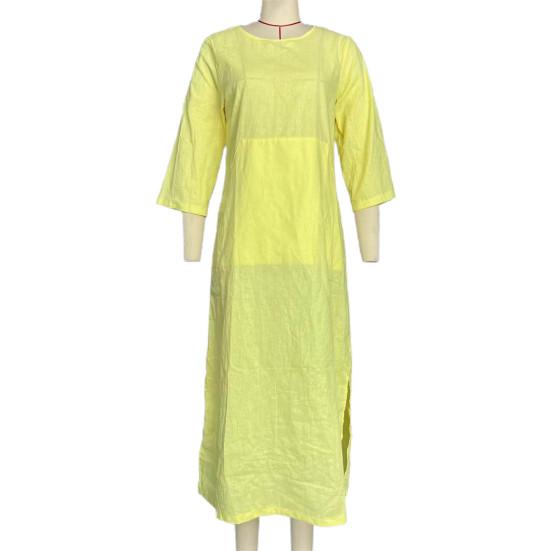 Fall Spring Women Dress Short Sleeve with Cufflink Round Neck Solid Color Loose Big Pocket Commute Daily Wear Midi Dress