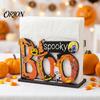 BOO Орнамент для хранения букв Хэллоуин Деревянный держатель для салфеток, Милый пастельный тыква-призрак Черный кот Настольный диспенсер для салфеток, Водонепроницаемый настольный