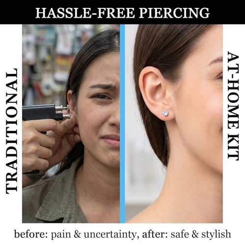 6 Pack Disposable Sterile Ear Piercing Gun Kit, Safety Self Piercing Tool with Studs for Women Men Girls Boys, Home Use