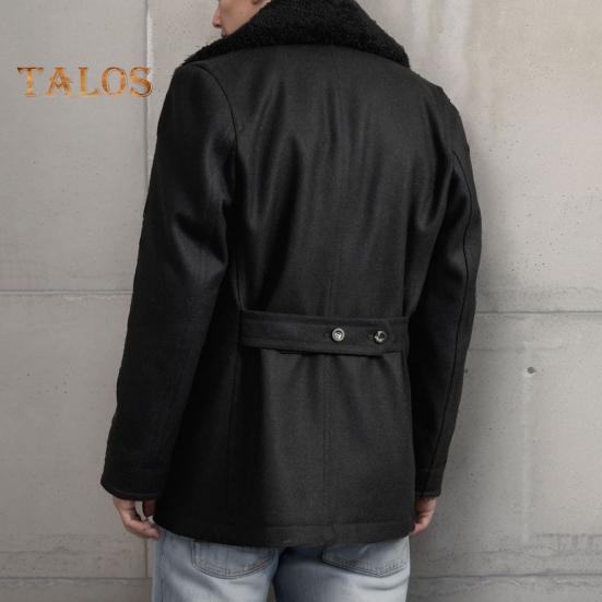 Мужское шерстяное пальто с лацканами, длинный рукав, двубортная куртка, пальто с плюшевыми краями, однотонные карманы, зимнее пальто