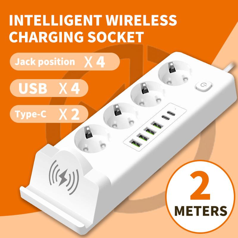 European Standard Mobile Phone Wireless Charging Strip Plug with Cable USB Socket Russian Plug Board PD Multi Socket