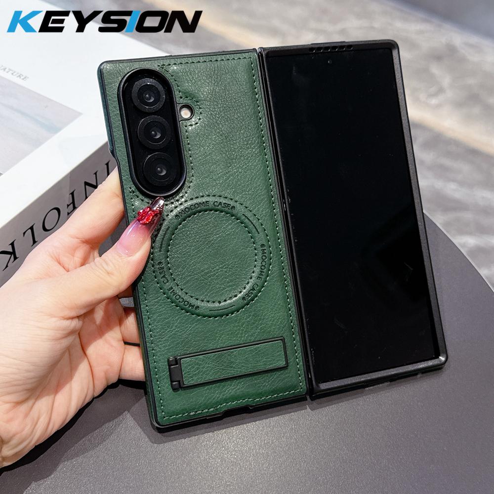 KEYSION Роскошный магнитный чехол из искусственной кожи для MagSafe для Samsung Galaxy Z Fold 7 5G, подставка, беспроводная зарядка, задняя крышка для телефона