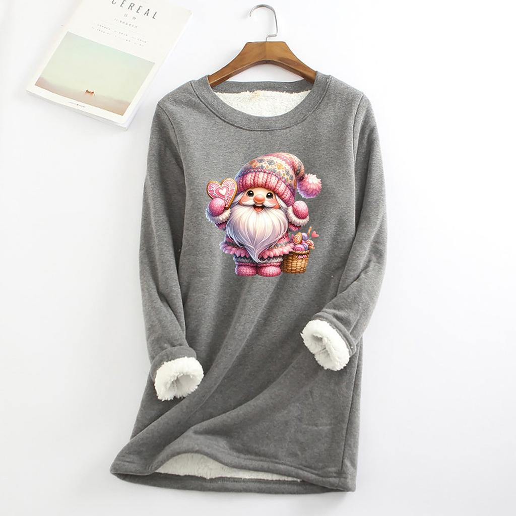 Женский круглый вырез с принтом из утолщенного плюша и кашемира, теплый длинный топ