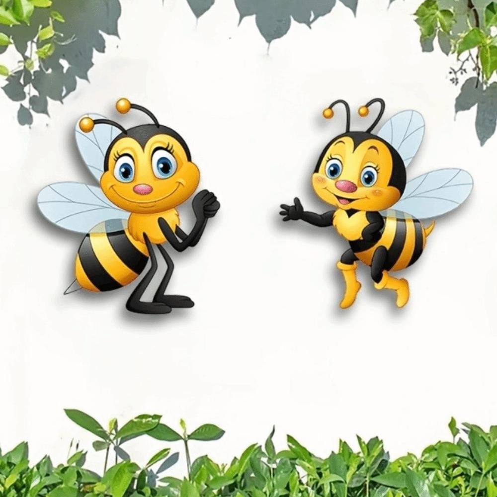 2Pcs Sun Resistant Garden Bee Hanging Plaque Waterproof Outdoor Bee Art Hanging Courtyard Outdoor