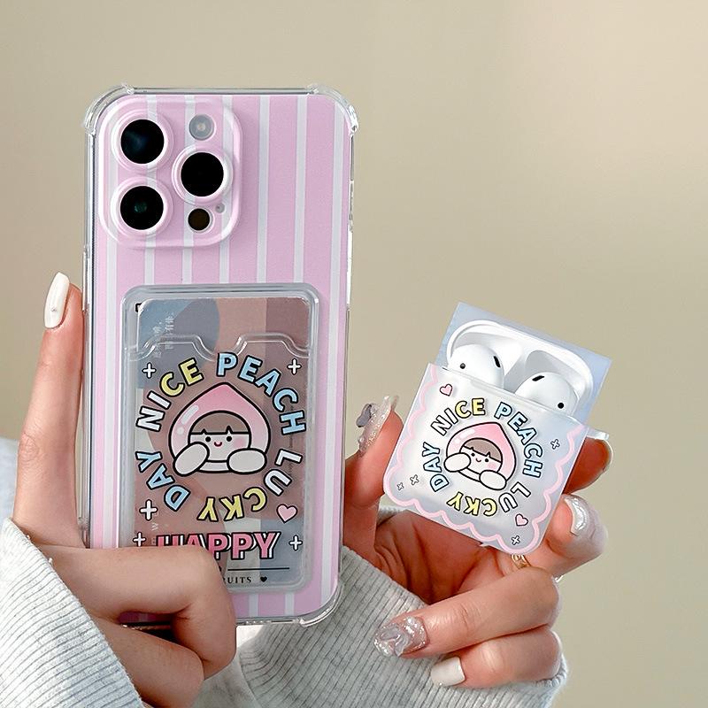 Zhitai Чехол-картхолдер для Apple iPhone 14 Pro, подходит для iPhone 13 и 12, с мультяшным набором наушников для 2-го/3-го поколения