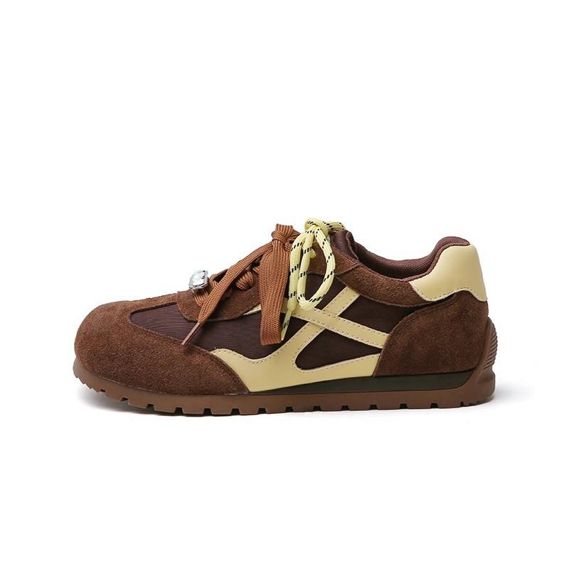 Zhang Jingyi Has the Same Retro Brown German Training Shoes for Women's 2025 Autumn New Contrasting Color Casual Versatile Forrest Gump Sports Shoes