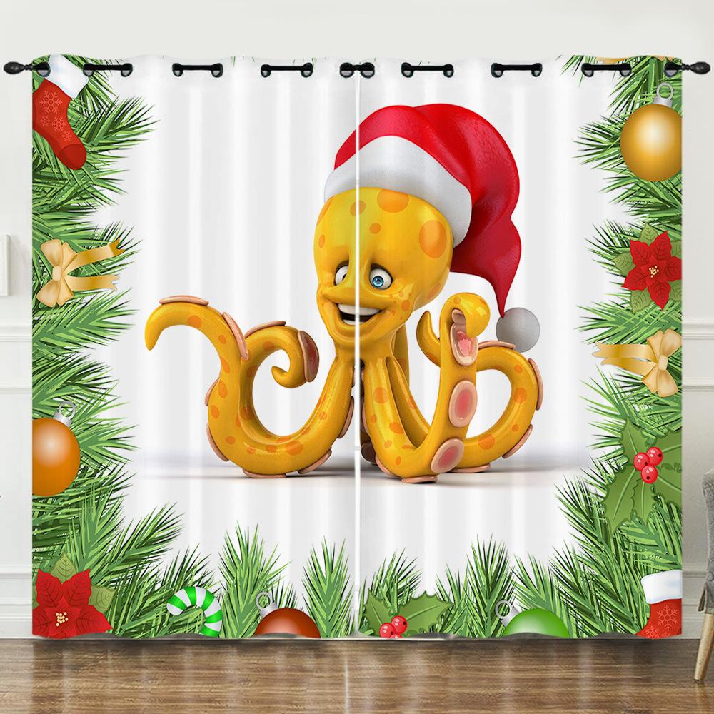 Curtain Illustration Marine Life Shark 3D Digital Printing Blackout Curtain Punching