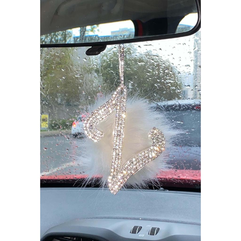 Stone Rear View Mirror Necklace Accessory With White Feather Z Letter