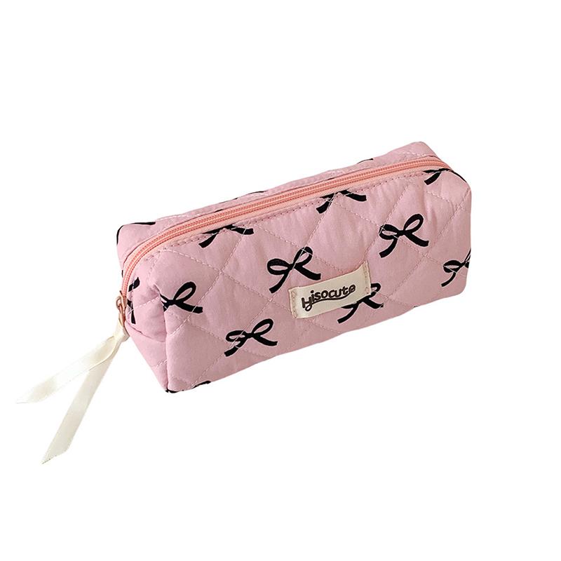 Bow Ribbon Pencil Pouch for Girls Fabric Stationery Bag Large Capacity School Supplies Organizer Gift Idea