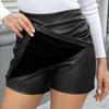 Мини-юбка с высокой талией, однотонный утягивающий дизайн, искусственная кожа, прикрывающая бедра