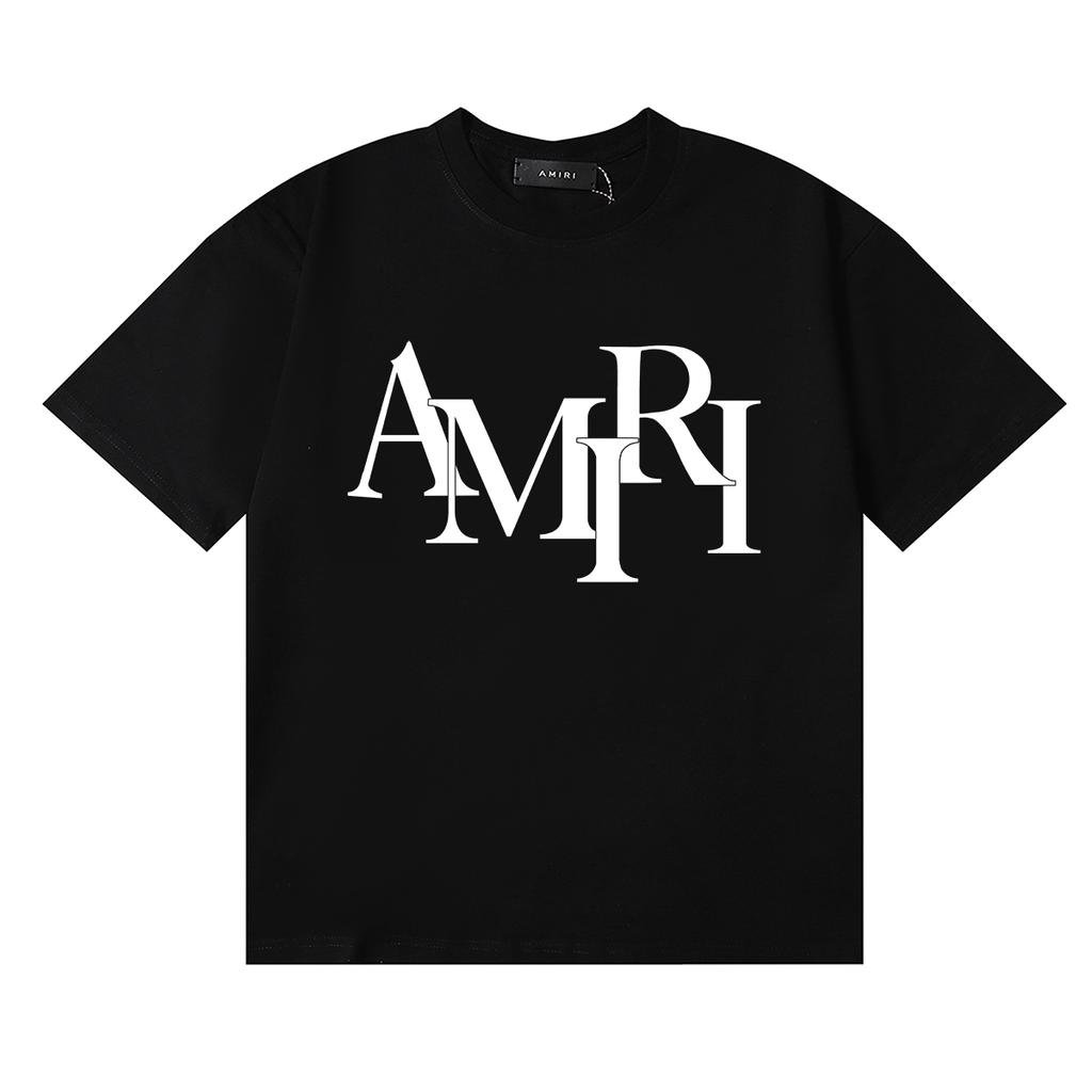 988 Amiri 2025 Лето Новые Мужские и Женские Свободные Высококачественные Хлопковые Футболки Больших Размеров Парные Футболки Большой Логотип Печать