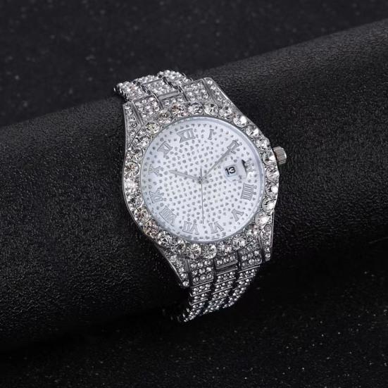 Женские часы, блестящие стразы, инкрустированные нержавеющим круглым циферблатом, кварцевые часы, соответствующие цветам, декоративные женские наручные часы, ювелирные изделия