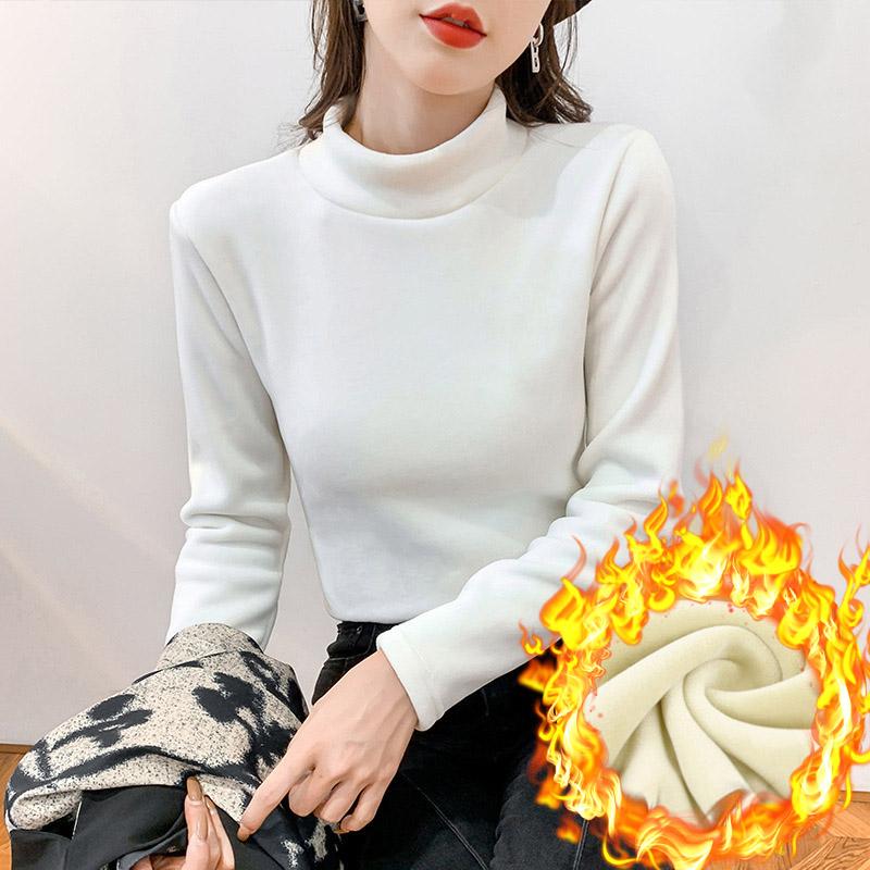 Утепленные базовые мягкие бархатные футболки, женские осенне-зимние полуводолазки, пуловеры, базовые топы, повседневные тонкие велюровые футболки с длинными рукавами