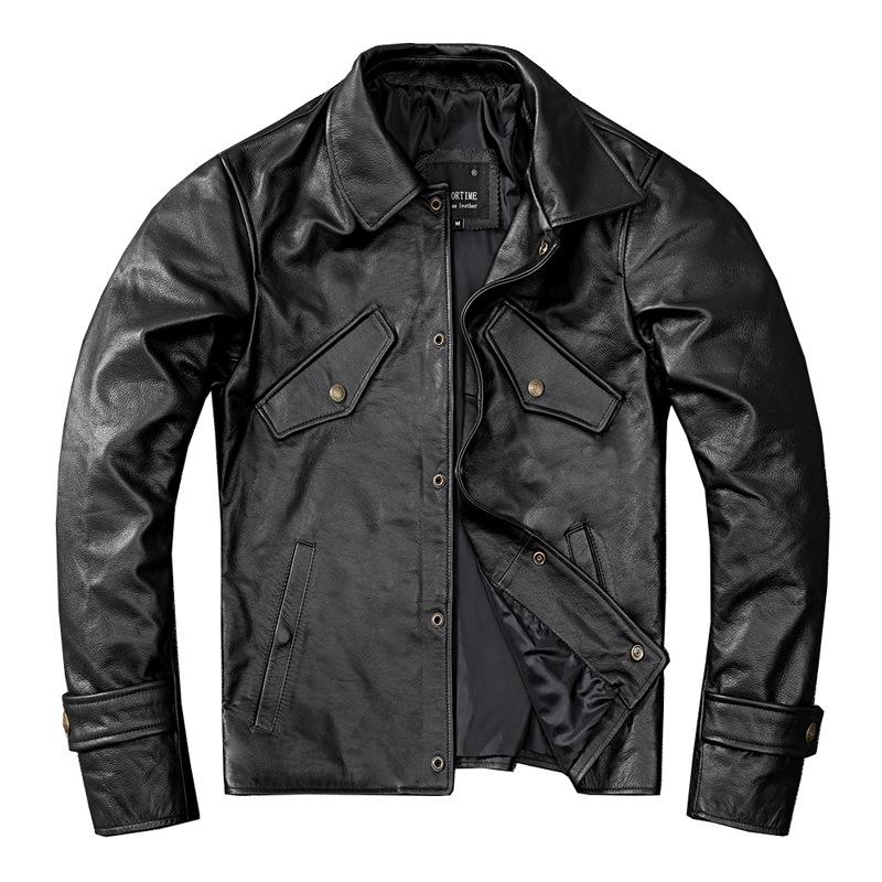 Мягкая куртка из натуральной кожи первого слоя, мужская тонкая кожаная куртка с лацканами, наружный повседневный комплект, тренд