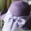 Ribbon Bowknot Decor Straw Hat Round Dome Solid Color Folding Women Big Brim Sunscreen Travel Hat Fashion Accessories