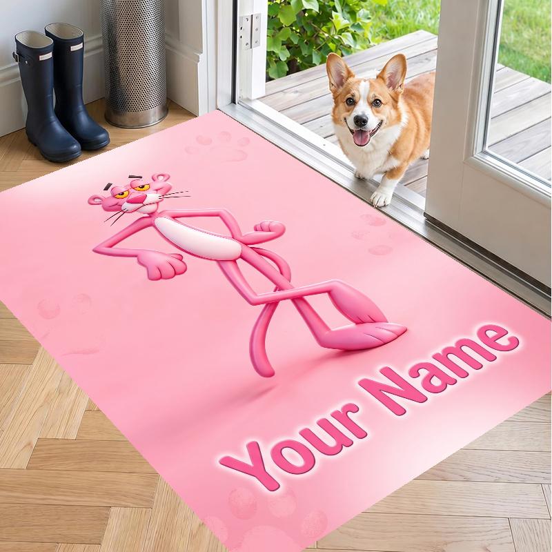 Custom Name The Pink Panther Crystal Velvet Floor Rug Personalized Text Soft Carpet Home Decor