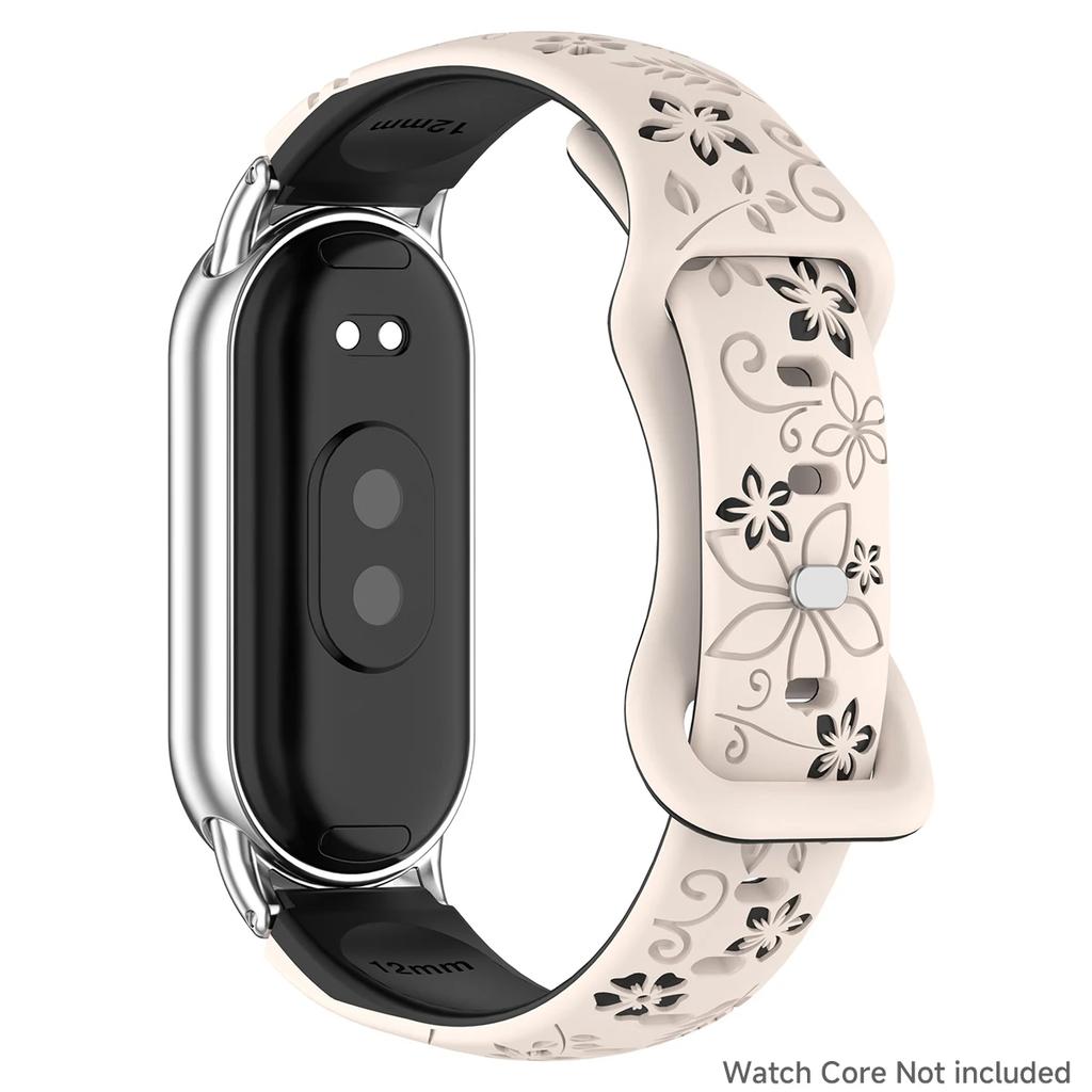 Женский силиконовый браслет с 3D гравировкой в виде цветка для умных часов Xiaomi Band 9 NFC, дышащий ремешок для Xiaomi Band 8 NFC