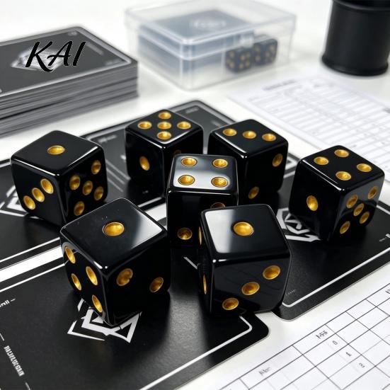 Crack Resistant Dice 5/10/15Pcs 16mm Black with Golden Dots, 6-Sided Acrylic Smooth Rolling Gaming Set, Classic Tabletop Board Game Accessories