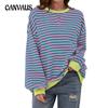 Spring and Autumn Women's Long Sleeve Colourful Stripe Round Neck Loose Sweatshirt