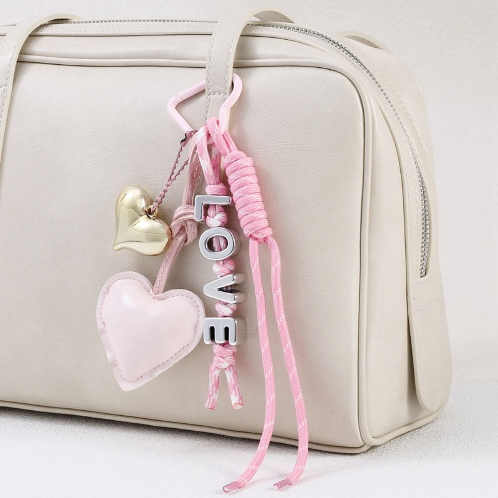 English Letter Braided Rope Car Keyrings PU Love Rope Bag Charm  Kids Gifts
