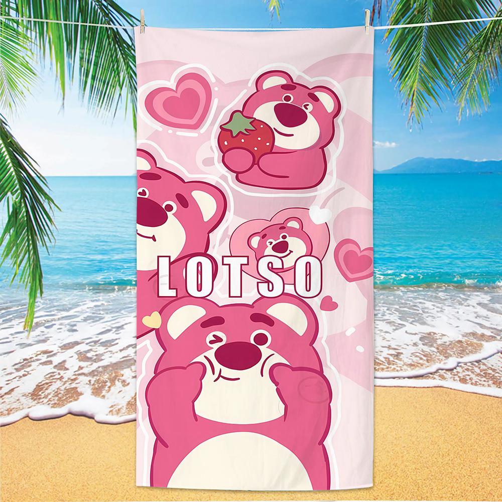 Cute Strawberry Bear Beach Towel Microfiber Printed Children'S Trumpet Cartoon Bear Beach Towel