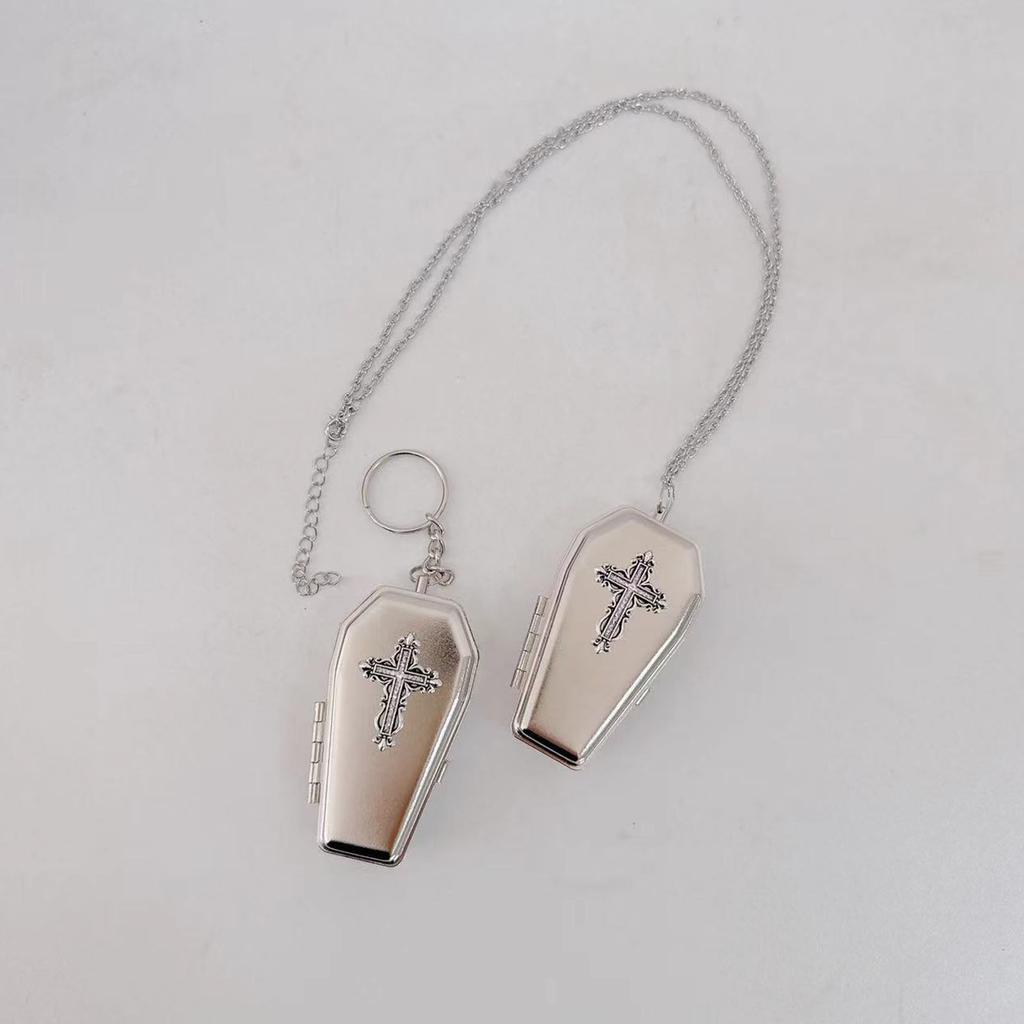Gothic Coffin Keychain Unique Key Holder Pendant Necklace Metal Texture Perfect for Fashion Enthusiasts and Everyday Use