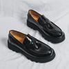 Green Men Dress Shoes  Patent Leather Black Casual Business Platform Tassels Slip-On Shoes for Men Wedding