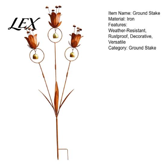Weather Resistant Metal Art Flame Copper Lily Tulip Garden Stake with Wind Chime Bells, Rustic Weatherproof Outdoor Chimes Yard Decor for Lawn