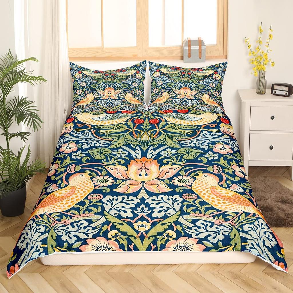 Ethnic Bright Floral Duvet Cover Queen King Size Boho Botanical Bedding Set Geometric Abstract Quilt Cover Bedroom Decor 3 Pcs