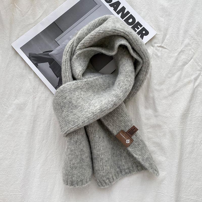 Knitted Wool Scarf With Wool Content, Women'S Autumn And Winter Extended Version, Thick And Luxurious, Solid Color Cashmere Scarf