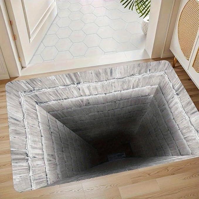3D Оптическая Иллюзия Приветственный Коврик с Дизайном Бесконечной Ямы Нескользящий Коврик для Пола для Уникального Домашнего Декора, Черно-Серый Ковер Подарок