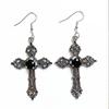 Серьги-кресты в готическом стиле, красные, черные, с драгоценными камнями, серьги-кресты с винтажным цветочным узором, большие серьги-кресты, аксессуары для одежды на Хэллоуин для женщин