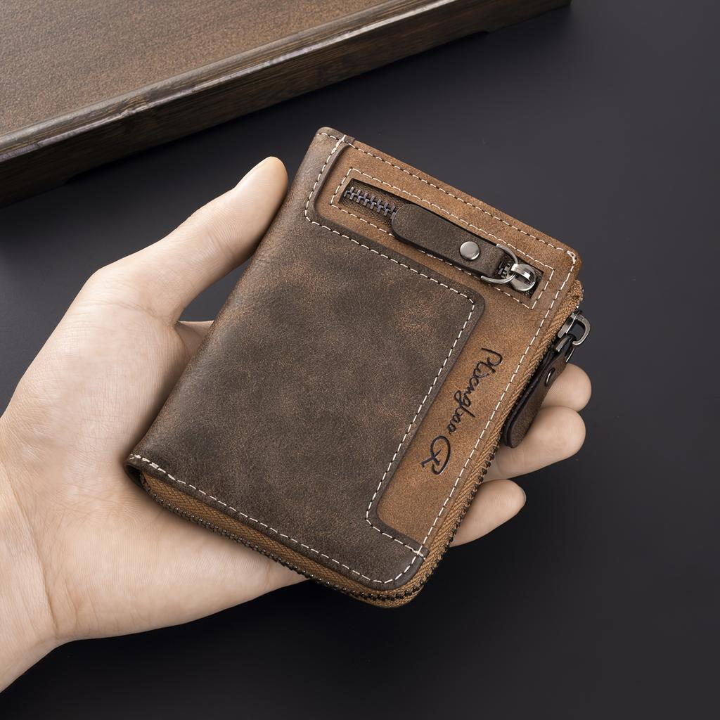 1pc Men's Retro Short Wallet, Multifunctional Fashion Zipper PU Leather Wallet, Ideal Gift for Men