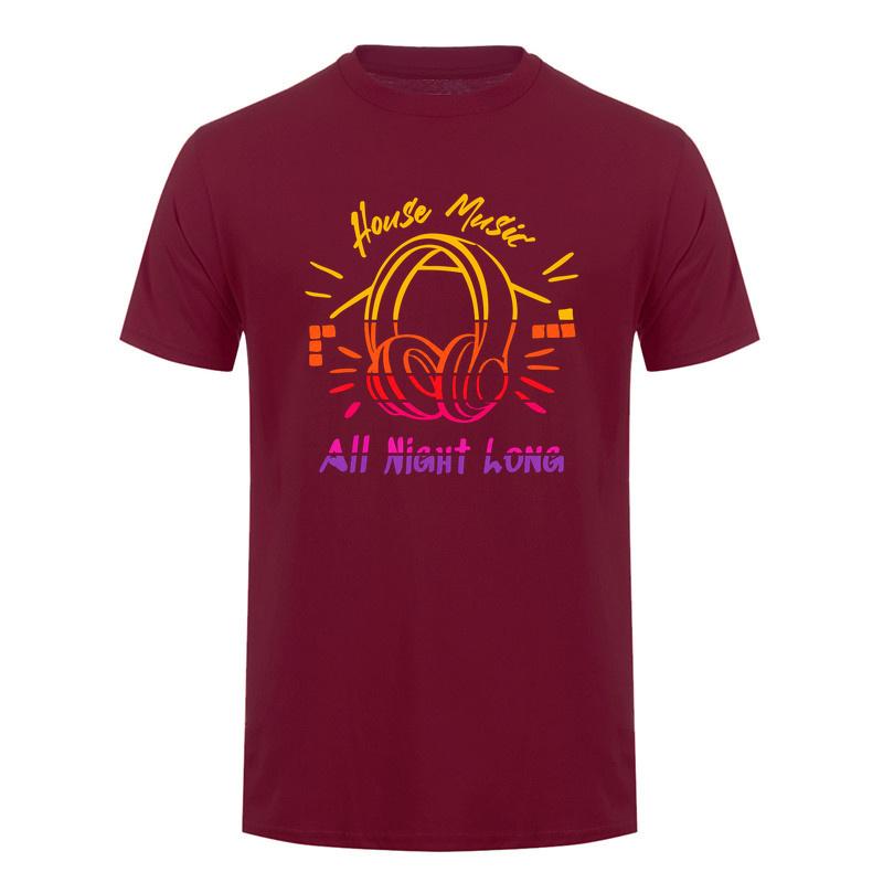 House Music All Night Long T Shirt Techno Rave EDM DJ Festival Headphones Tshirt Short Sleeve Top DA
