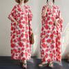 DIMANAF 2024 Plus Size Summer Women Beach Dress Basic Floral Print Loose Style Vintage Long Bohemian Dresses