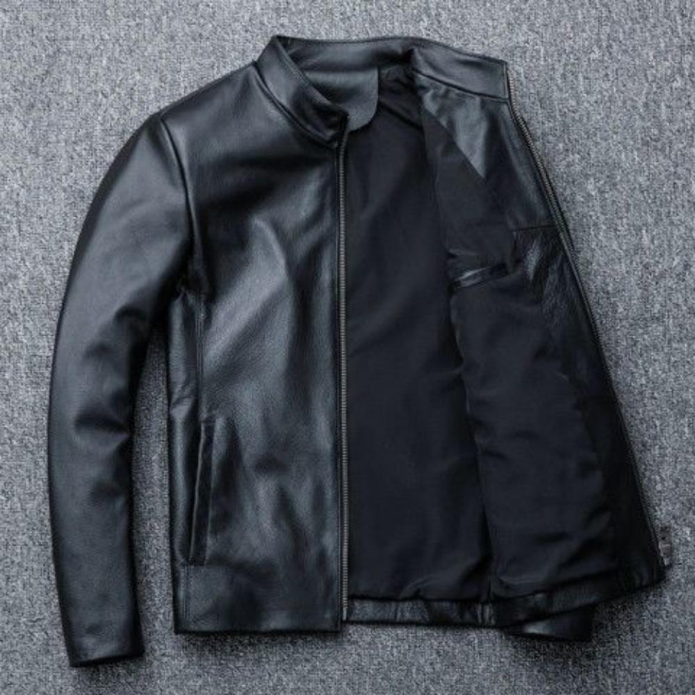 Кожаная куртка мужская, первый слой, овчина, тонкий воротник-стойка, короткая, повседневная, простая, мужская, однобортная куртка