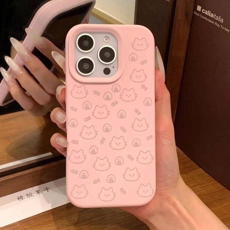 Милый котенок онигири в стиле line Подходит для чехла на мобильный телефон Apple iPhone16/17Pro 14 Жидкий клейкий рис 13 Мягкий 15