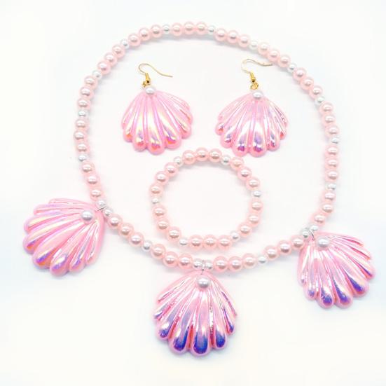 1 комплект, розовый с ожерельем, комплект ювелирных изделий в форме русалки, браслет из искусственного жемчуга, зажим для ушей, экологически чистое ожерелье из ракушки