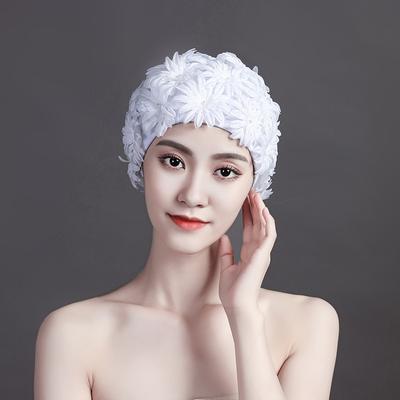 Шапочка для плавания женская Жемчужный цветок Ручной работы Ручная вышивка Объемные Большие цветы Не сдавливает голову Двойная ткань Плавательная Теплая