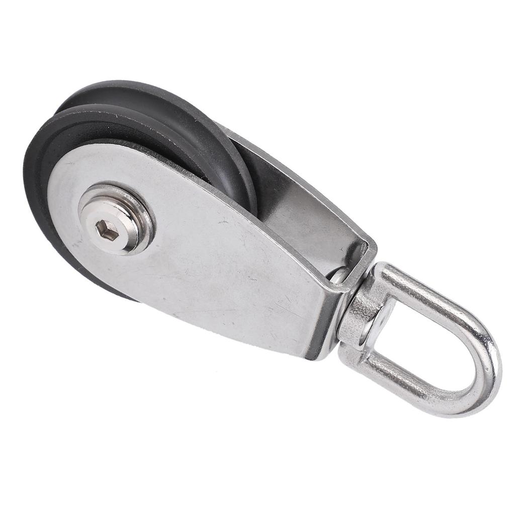 Stainless Steel Shell Dual Bearings Mute Pulley Block Nylon Wheel Groove 360 Degree Rotation