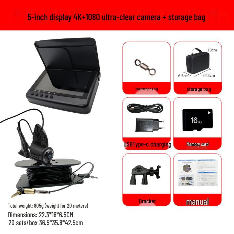 Underwater HD Night Vision Fish Finder Camera with Display and Video Recording