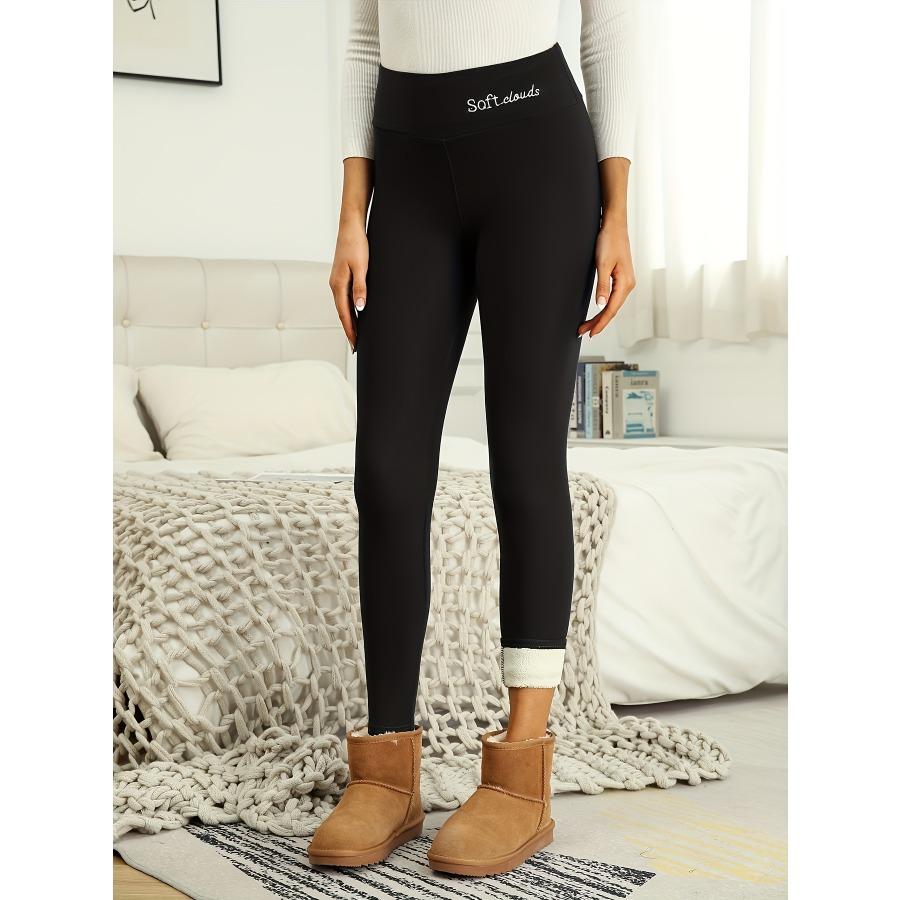 Термоштаны с плюшевой подкладкой, узкие эластичные колготки с широким поясом и буквенным узором для зимы, женское нижнее белье и одежда для сна