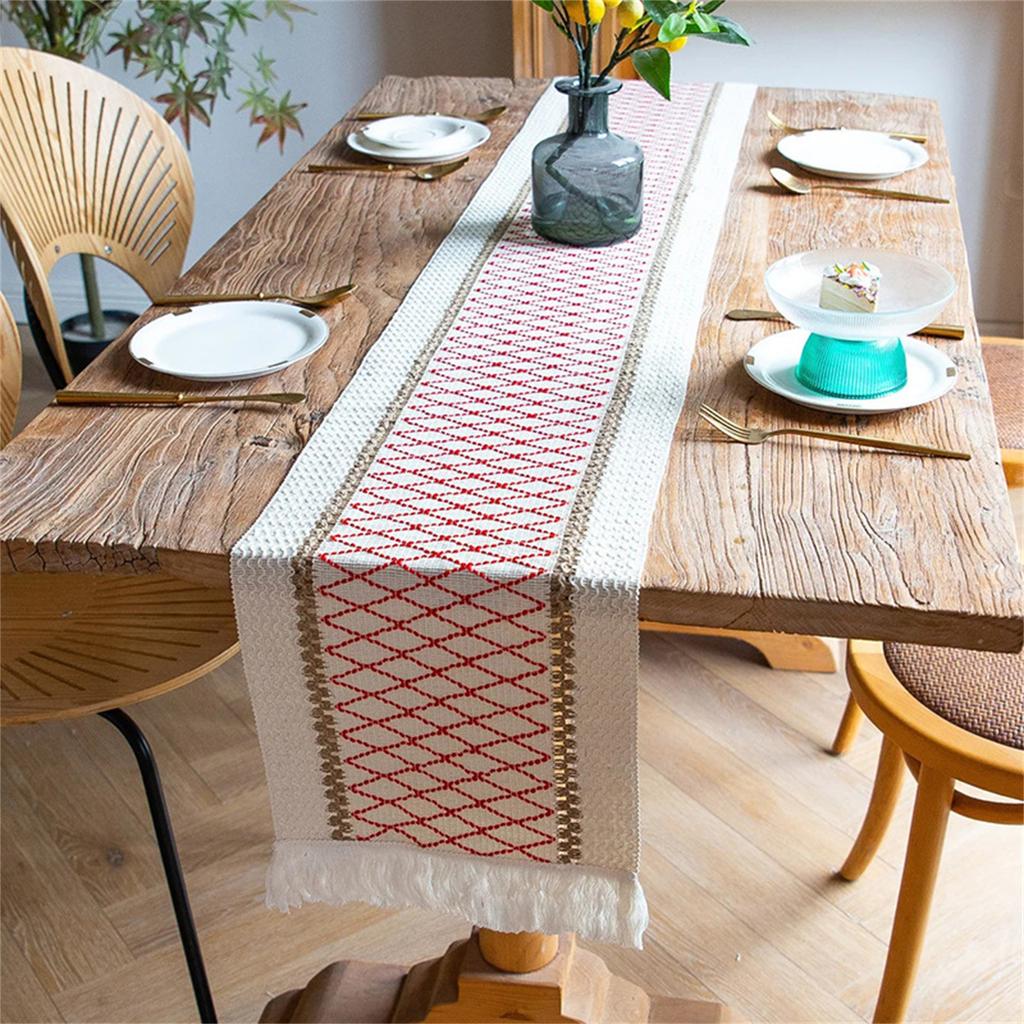 Дорожка на стол Дорожки на стол Хлопок Лен Сращивание С кисточками Декор стола Ткань Стильная скатерть для свадебной вечеринки