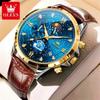 Watches for Men Chronograph Leather Date Calendar Moon Phase Mens Wrist Watch Quartz Analog Luminous Waterproof Men Watch
