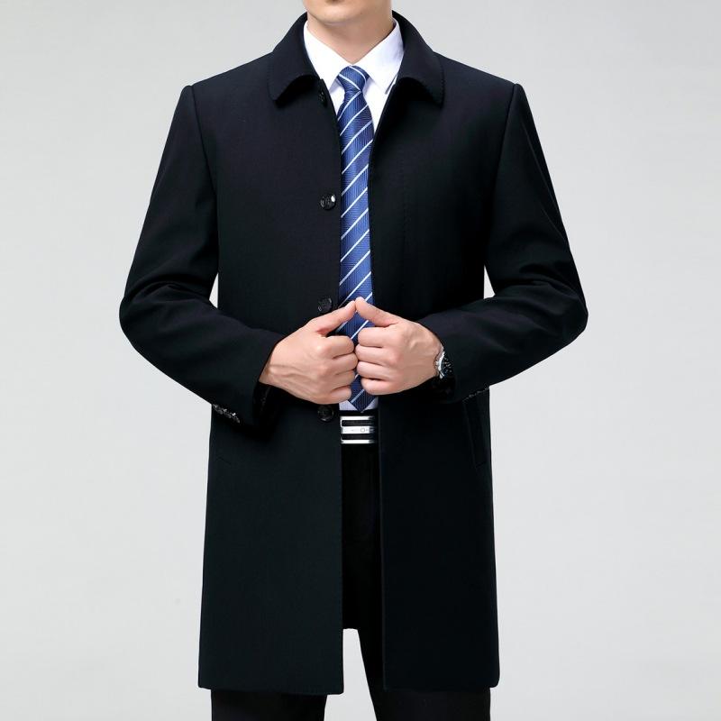 Осенне-зимняя мужская ветровка из шерсти и хлопка для пап среднего и пожилого возраста, пальто средней длины, мужское повседневное деловое пальто