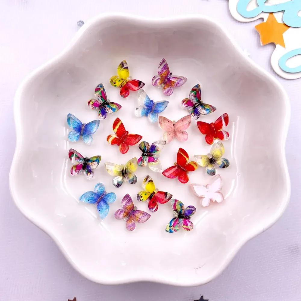 50PCS Resin Glitter Mini Colorful Ice Crystal Printed Butterfly Nail Art Flat Back Rhinestones Scrapbooks DIY Crafts Accessories