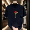 Men and Women Couple Short-sleeved T-shirt Round Neck Rose Print T-shirt Pure Cotton Simple Loose Versatile Top